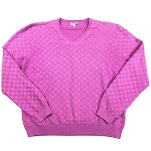Bette & Court Womens L Checkered‎ V Neck Long Sleeve Pullover Sweater Pink